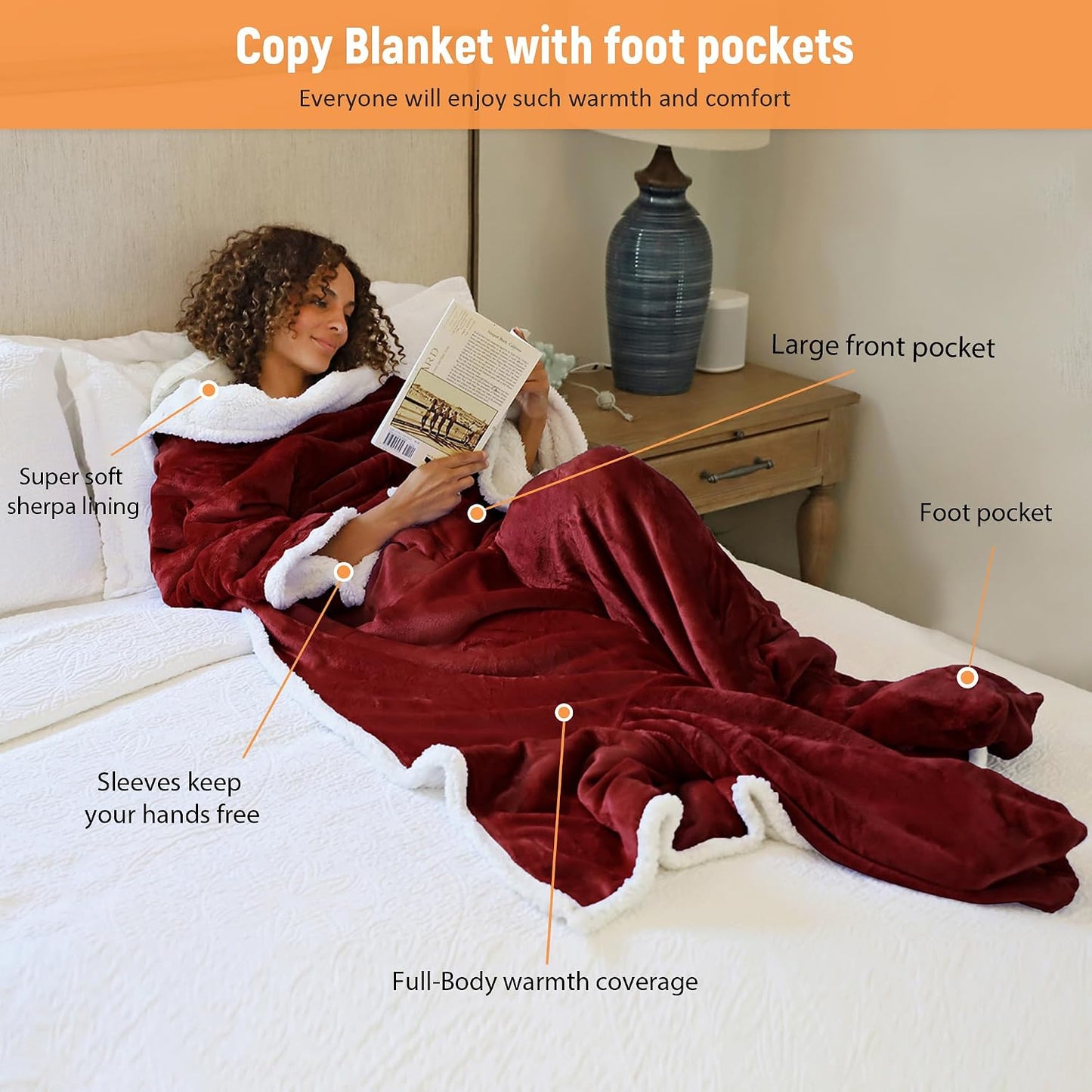 Catalonia Wearable Blanket with Sleeves & Foot Pocket for Adults | Soft Fleece Throw Wrap with Hands-Free Comfort, Perfect for Reading, TV Time & Relaxing, Christmas Gift for Women & Men