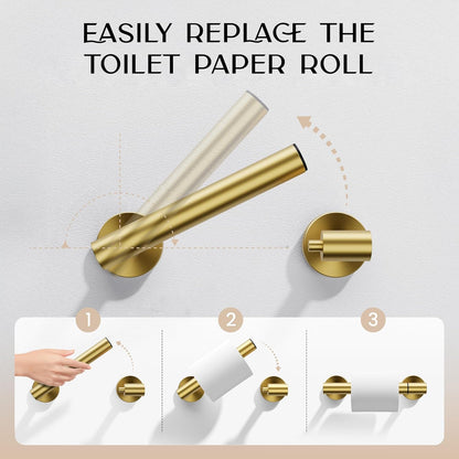 Day Moon™ - Toilet Paper Holder with Shelf - Modern Roll Holder for Bathroom - 1 Pack - Wall Mount - with Storage, Gold