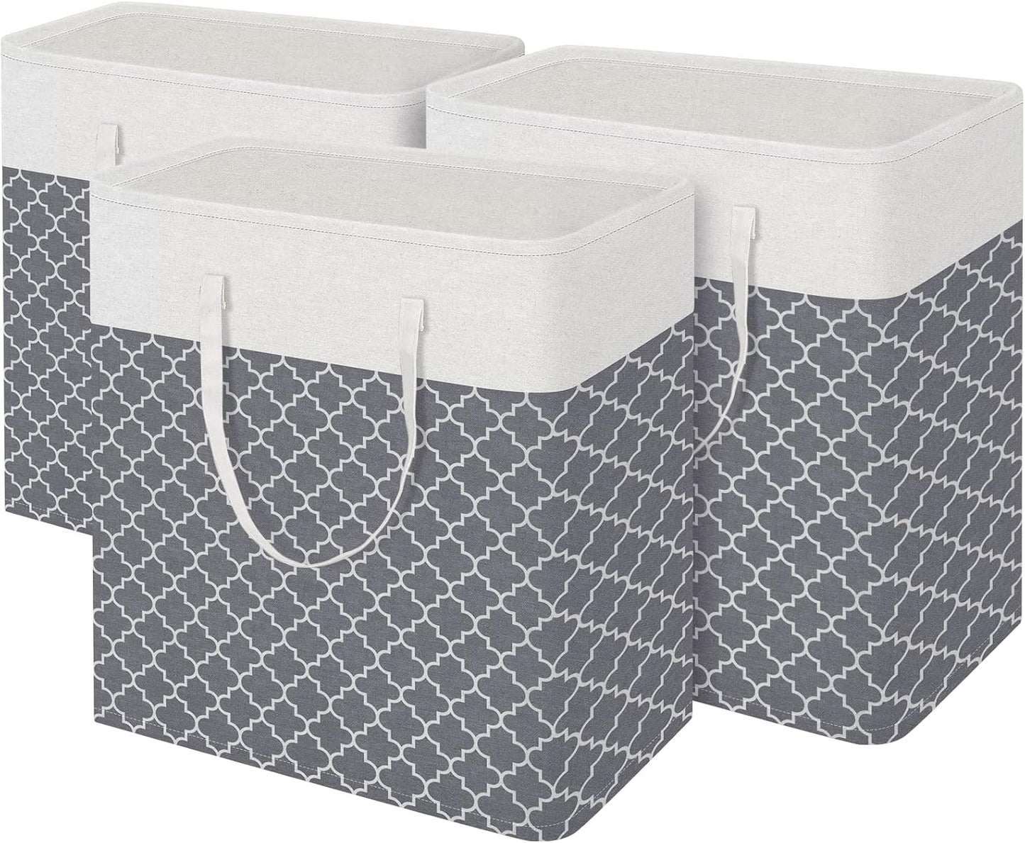 BlissTotes 3-Pack Laundry Basket, Collapsible Laundry Hamper, Grey, 75L | Laundry Clothes Hamper, Hampers for Bedroom, Freestanding Hamper with Handles, Clothes Laundry Basket
