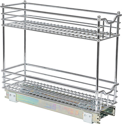Household Essentials Glidez Multipurpose Chrome-Plated Steel Pull-Out/Slide-Out Storage Organizer for Cookware and Bakeware - 2-Tier Design - Fits Standard Size Cabinet or Shelf, Chrome
