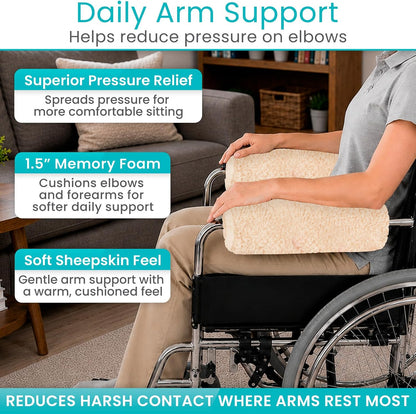 Vive Wheelchair Armrest Pads (2 PCS) - Memory Foam Sheepskin Cushion