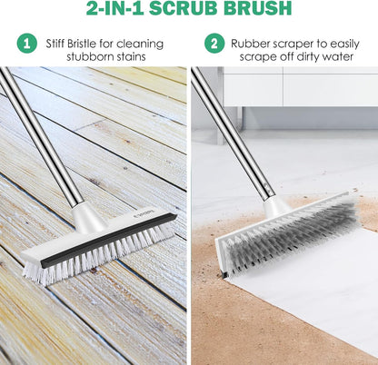 SetSail Floor Scrub Brush with 51-Inch Long Adjustable Handle 2 in 1 Scrape Brush Stiff Bristle Floor Scrubber for Cleaning Shower Bathroom Garage Kitchen Wall Deck Tub Tile | 2 in 1 Scrape Brush Stiff Bristle Floor Scrubber for Cleaning Shower Bathroom