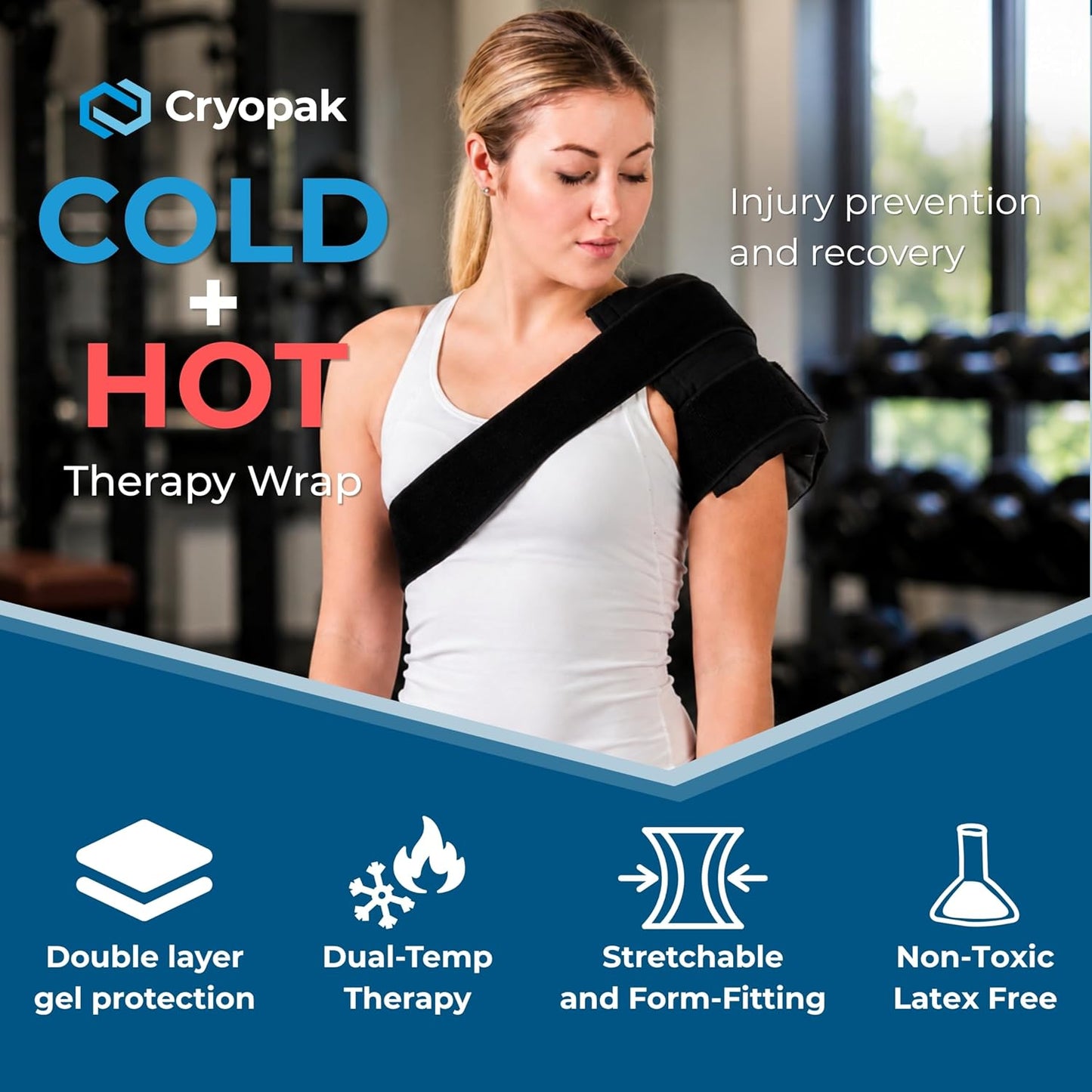 Cold and Hot Therapy Wrap, Black, Latex-Free, Non-Toxic, for Back, Abdomen, Hip, Sports Injury Prevention, Recovery (Back/Abdomen). kit Includes Flexible Gel Compress, Sleeve and Strap.
