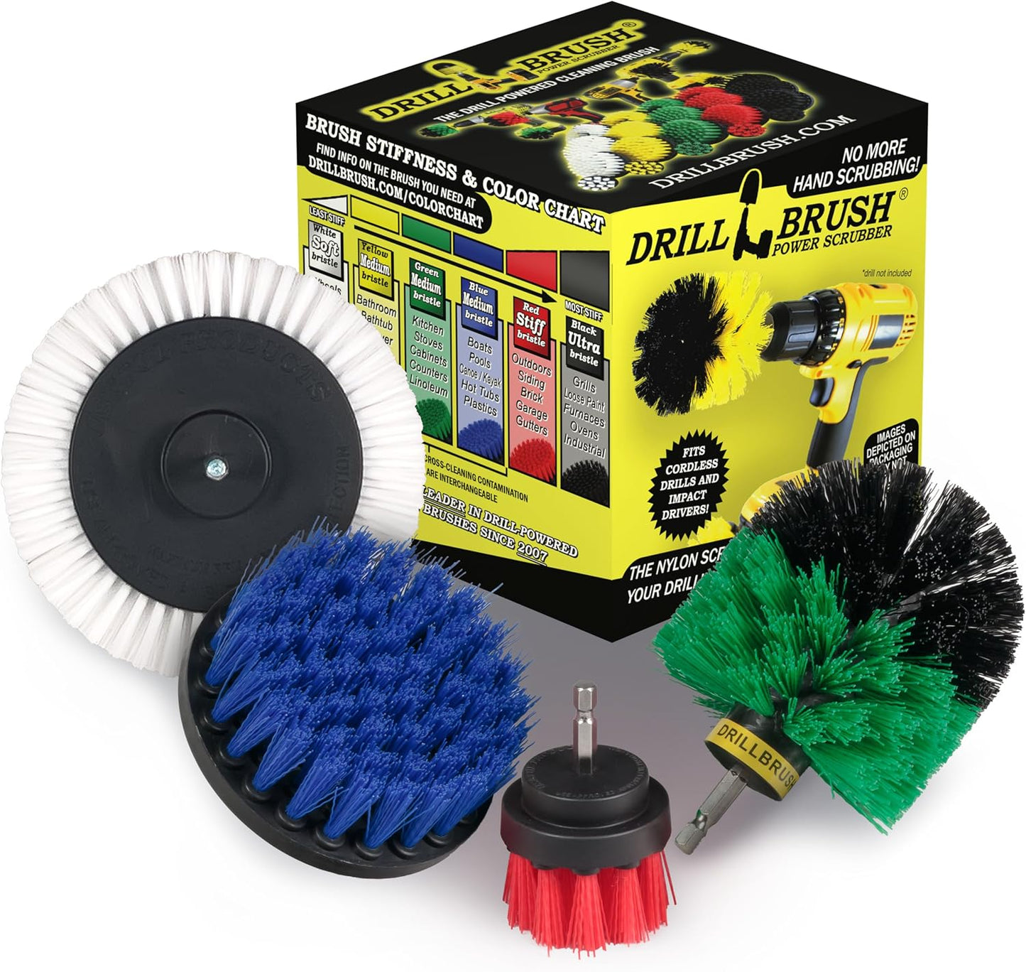 Yellow Drill Brush Attachments for Cleaning Shower, Grout Lines, Bathroom | Grout Cleaner Drillbrush Kit - Rotary Scrub Brush Tile Cleaner Drill Attachment for Crevices - Bathroom Tile Scrubber Set
