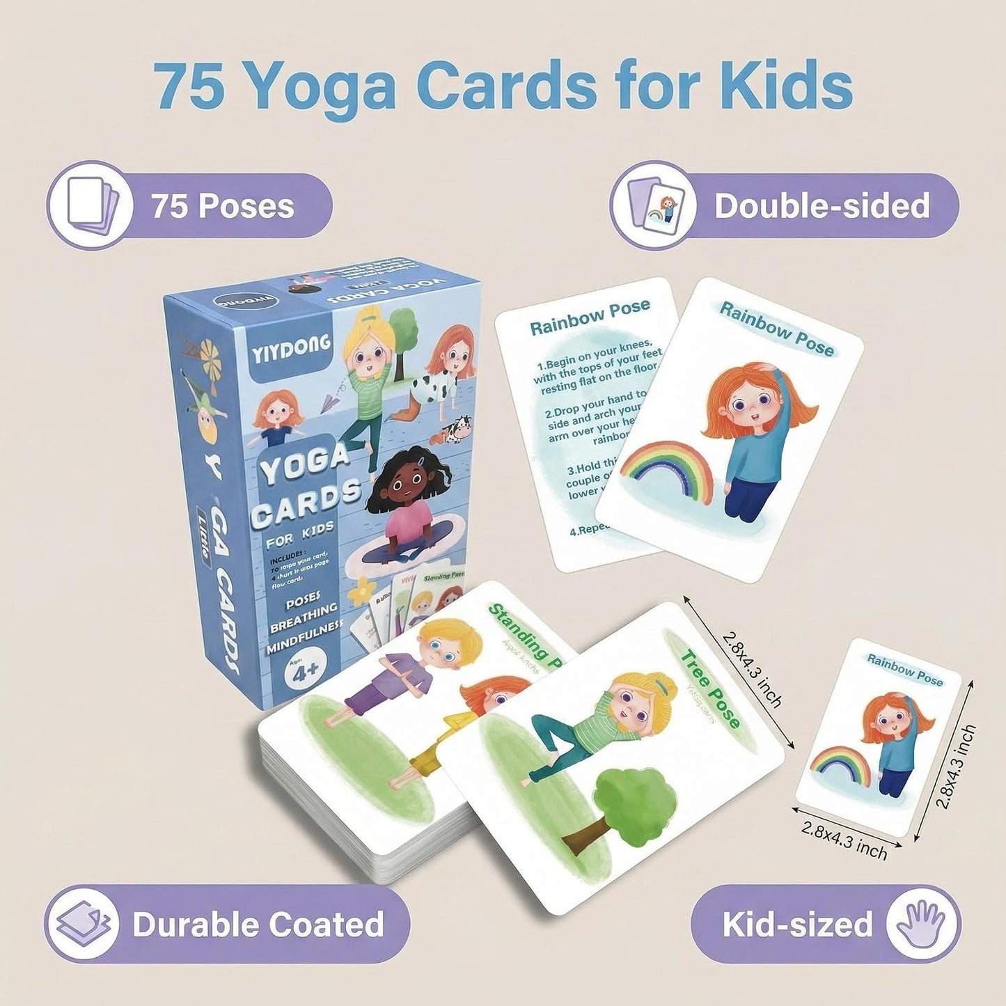 Yoga Cards for Kids - 75 Yoga Meditation Mindfulness Cards for Beginners, Mindful Sensory Play Activities, Exercise Flashcards, Self Regulation Classroom Therapy Suppliesv Autism Special Needs