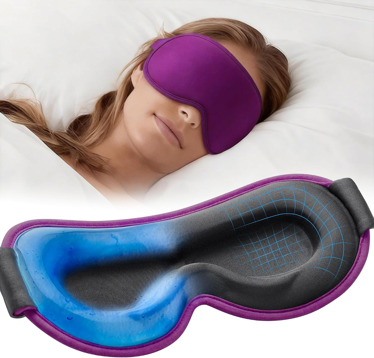 3D Cooling Gel Weighted Eye Mask for Sleeping, 100% Blackout Sleep Mask
