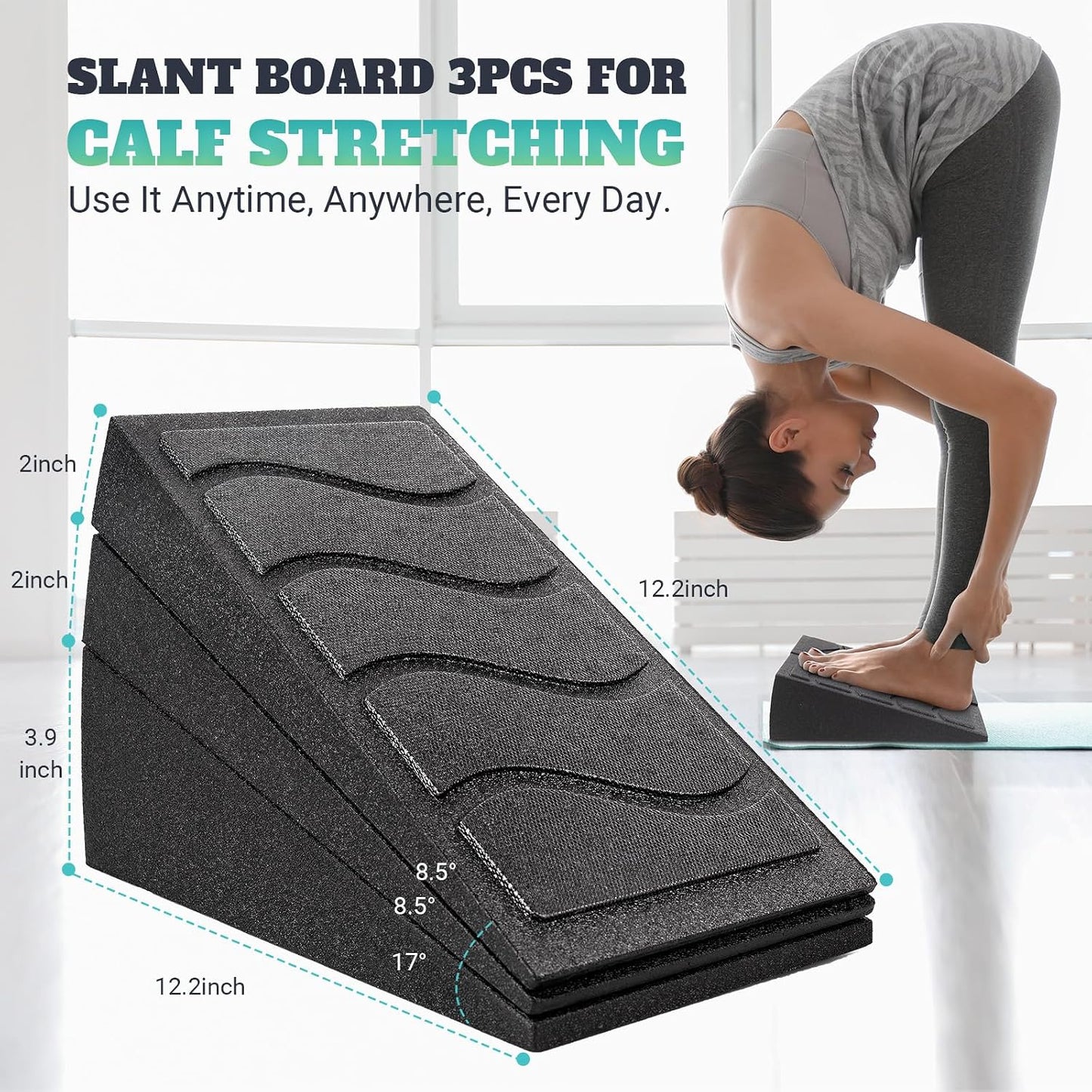 Squat Wedge Block, 960 LBS Weight Capacity, Slant Board for Calf Stretching | Training Poster & 5 Adjustable Angles, Non-Slip Yoga Foam Wedge for Exercise, Squat, Ankle Mobility, Knees & Physical Therapy