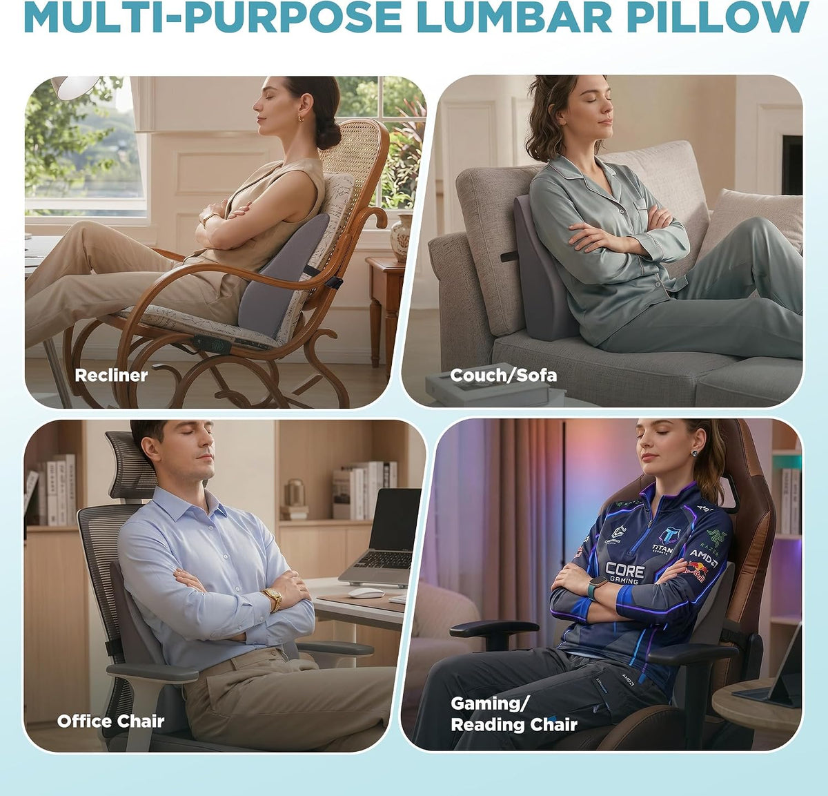 Dual-Layer Memory Foam Lumbar Support Pillow for Recliner, Grey
