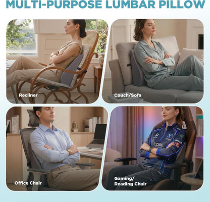 Dual-Layer Memory Foam Lumbar Support Pillow for Recliner, Grey