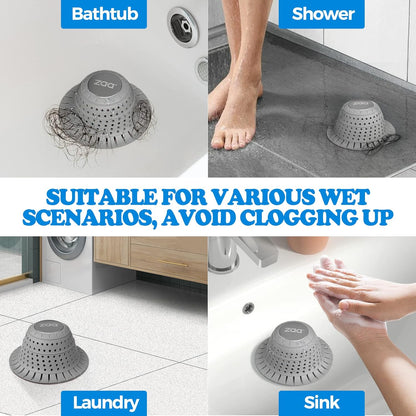 Bathtub Drain Strainer Silicone Bathroom Stopper Fixture Accessories | 2-Pack Gray Collapsible Shower Drain Hair Catcher for Pop Up Tubs, Traps Hair Before Clogs, Easy Clean for Bathroom Sinks