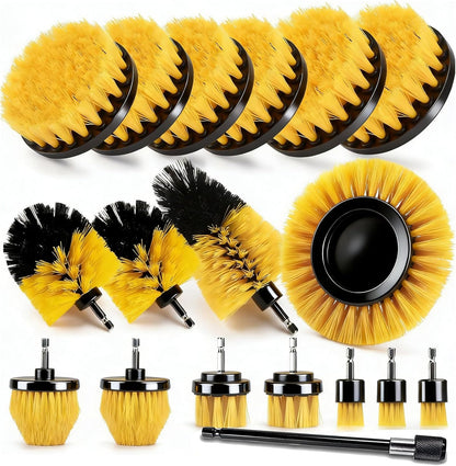 18 Pack Drill Brush Attachment Set, Power Cleaning Scrub Brushes for Drill, Extend Long Attachment, All Purpose for Car Detailing, Bathroom, Carpet, Tile Grout, Sinks, Corners