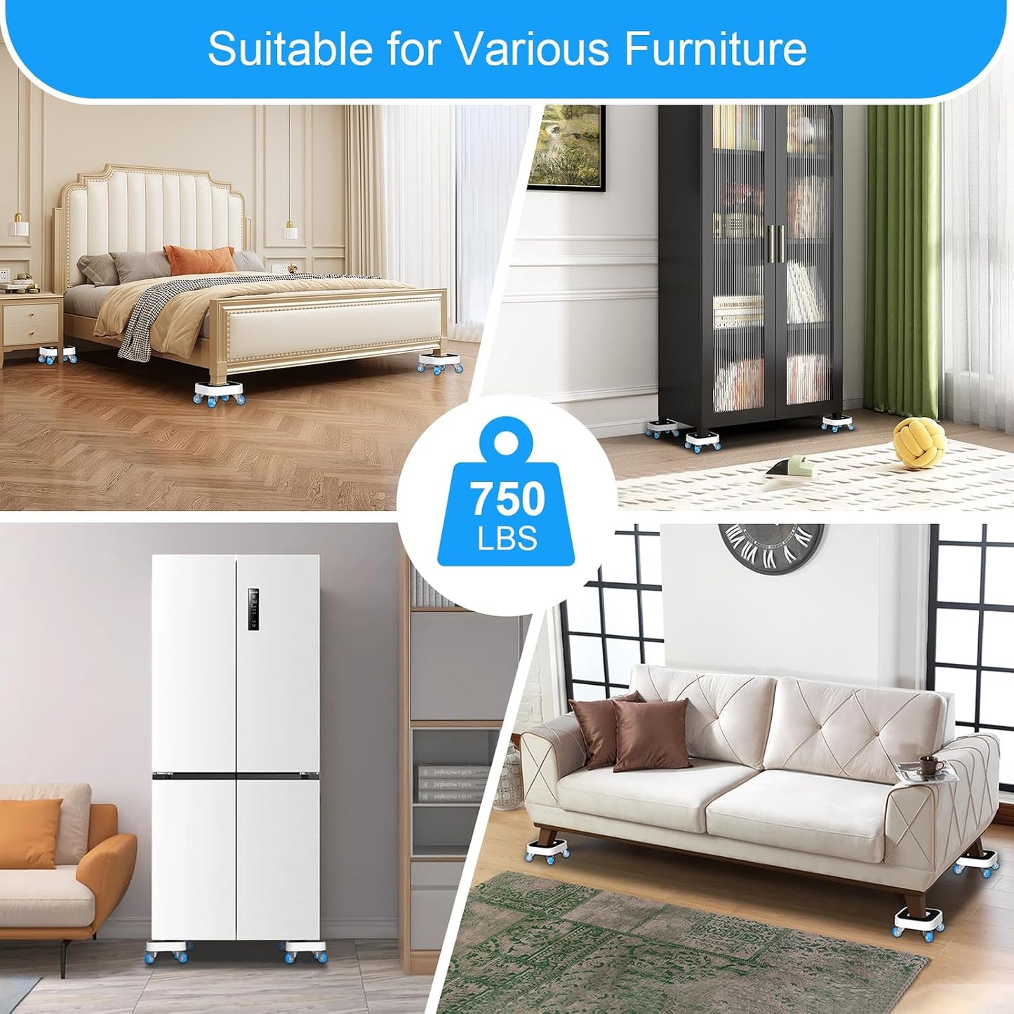 New Upgrade Furniture Sliders: Furniture Movers with Wheels & Groove | Furniture Dolly with 360° Rotatable Wheels - Appliance Roller for Moving Heavy Sofa Bed - Load Capacity Up to 750lb