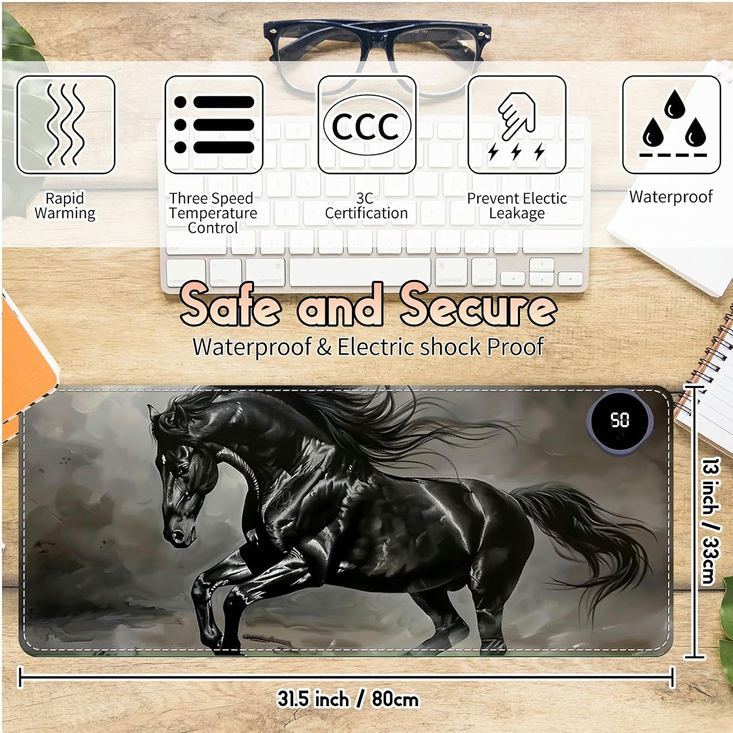 Heated Desk Pad Heated Large Mouse Pad, Electric Quickly Warm Desk Mat with 3 Levels Heating 3 Hours Auto Shut-Off, 31.5" x 13" Warm Gaming Mousepad Hand Foot Warmer, Baby Elephant
