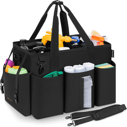 IBVIVIC Wearable Cleaning Caddy Bag for Cleaning Supplies, Black | Cleaning Organizer Tote Bag with Handle & Shoulder Straps Kitchen Cleaning Supplies Storage Bag for Cleaners & Housekeepers