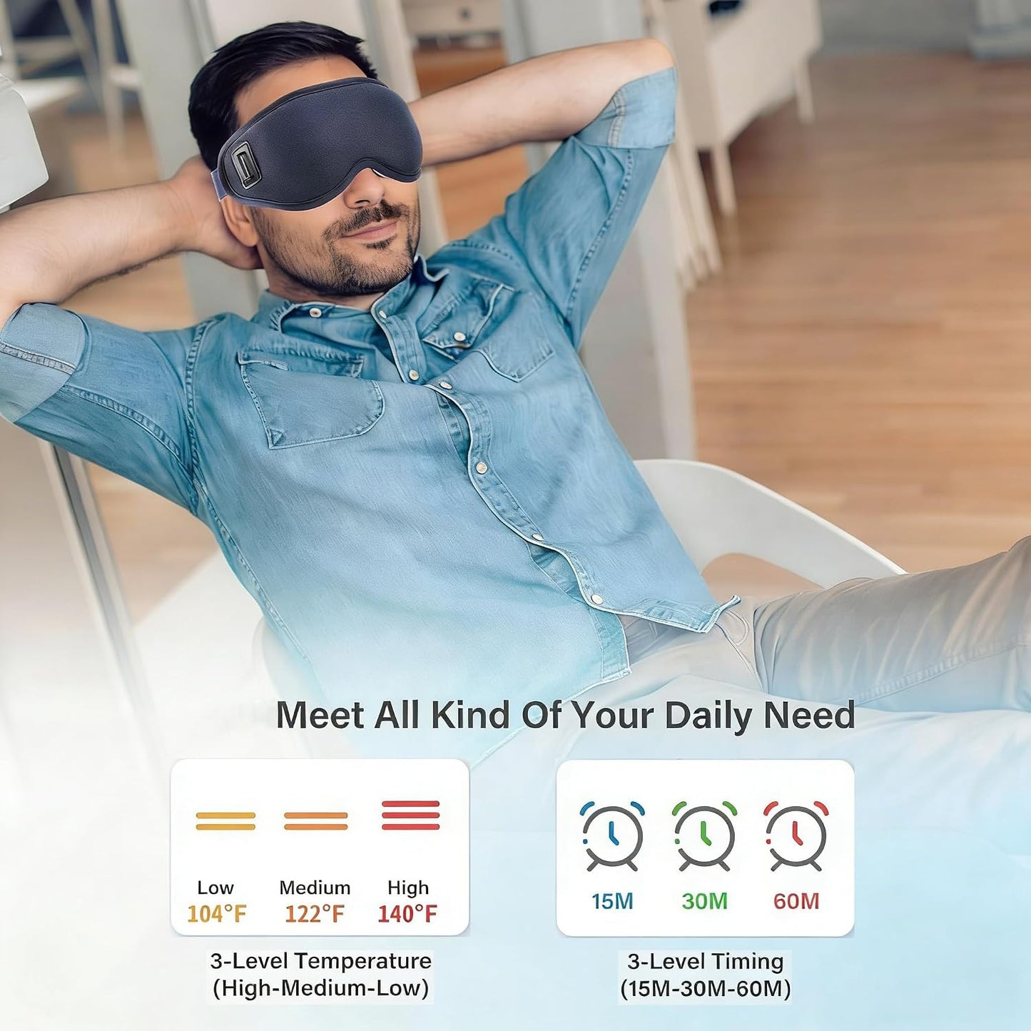 Heated Eye Mask, USB Heating Eye Mask with 3 Heating Mode,3D Contoured Sleep Mask,Hot Eye Compress Mask for Men Women with Timer for Dry Eye,Tired Eyes,MGD, Dark Circles,Puffiness