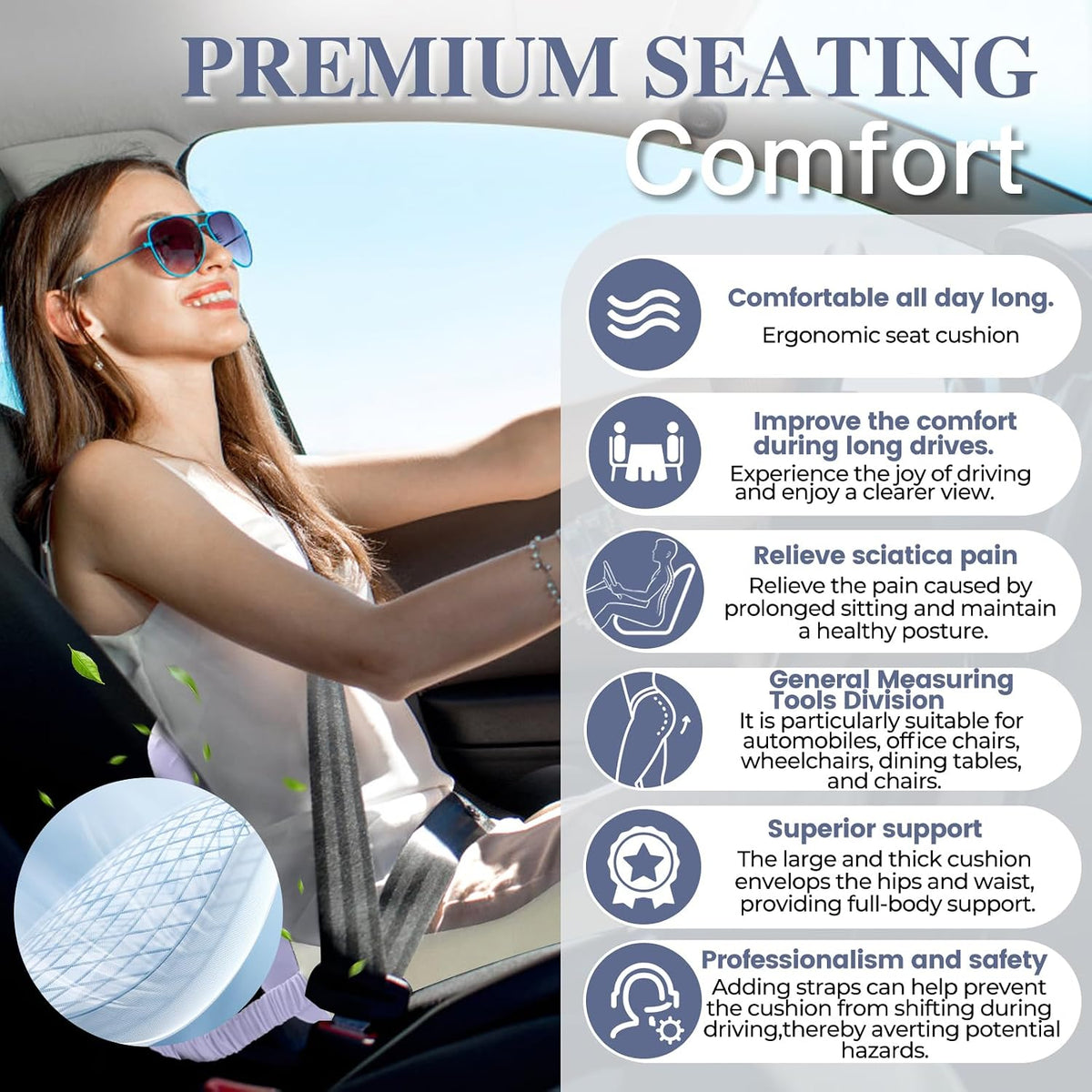 Car Seat Cushion with Lumbar Support Pillow, Seat Cushion for Driving