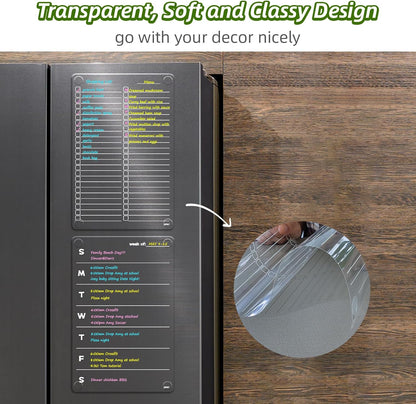 JJPRO Non-Magnetic Dry Erase Calendar for Fridge, Monthly Calendar, Weekly Planning Board Bundle for All Smooth Surfaces. Clear Reusable Calendar Stick to Fridge,Cabinet,Door&Glass