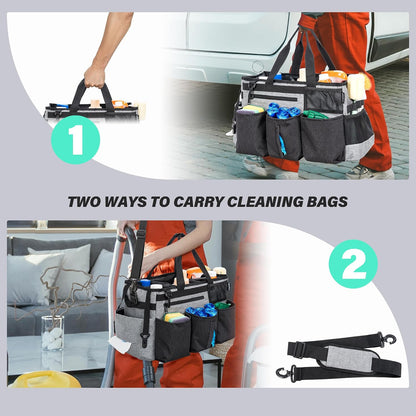 IBVIVIC Wearable Cleaning Caddy Bag for Cleaning Supplies, Black | Cleaning Organizer Tote Bag with Handle & Shoulder Straps Kitchen Cleaning Supplies Storage Bag for Cleaners & Housekeepers
