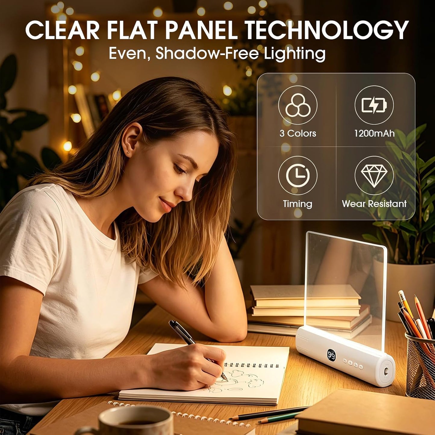 Flat LED Book Light Rechargeable Portable Reading Lamp with 3 Color Temperatures Stepless Dimming Eye Protection Night Reading Light for Bed and Travel (White)