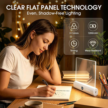 Flat LED Book Light Rechargeable Portable Reading Lamp with 3 Color Temperatures Stepless Dimming Eye Protection Night Reading Light for Bed and Travel (White)