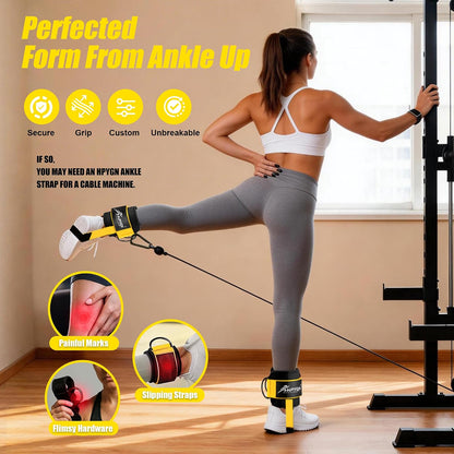 HPYGN Ankle Strap for Cable Machine, Padded Ankle Straps for Cable Machine Kickbacks, Glute Workouts, Leg Extensions, Curls, Booty Hip Abductors Exercise, Adjustable Comfort Ankle Cuff for Gym
