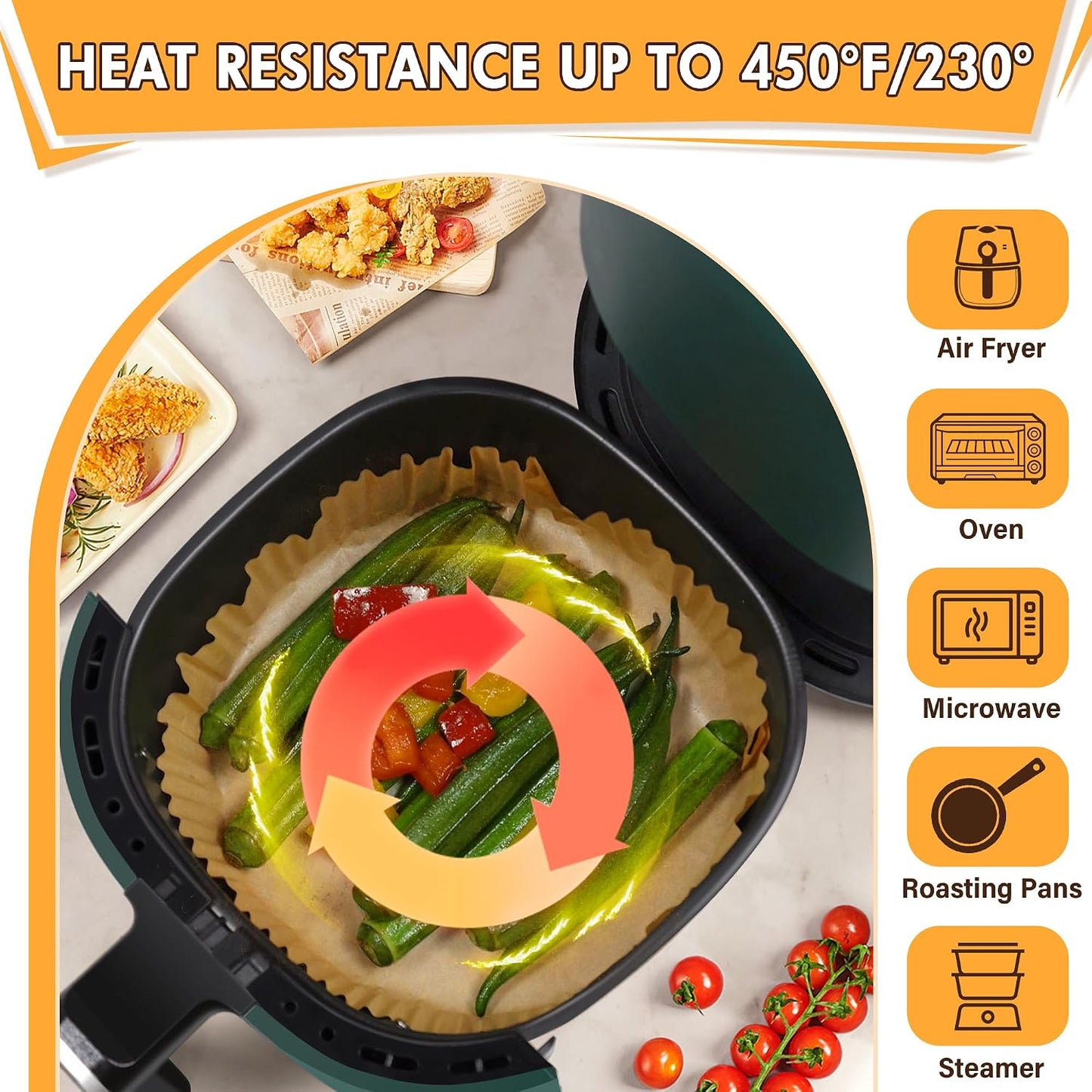 Air Fryer Liners Disposable 125 Pcs, 8 Inch Paper for 5-8 QT Air Fryers | Square Unbleached Parchment Paper, Non-Stick, Greaseproof for Baking, Roasting, Microwave, Oven, Airfryer Basket Accessories
