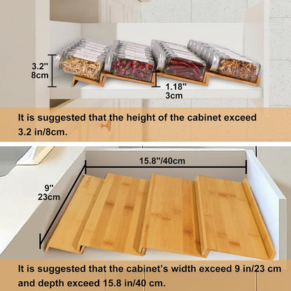 Spice Drawer Organzier,4 Tiers Bamboo Spice Rack Tray Insert for Cabinet Drawer Countertop, Kitchen Seasoning Storage Drawer Organization,14.57" Wide x 15.8" Deep （Hold UP To 32 Jars
