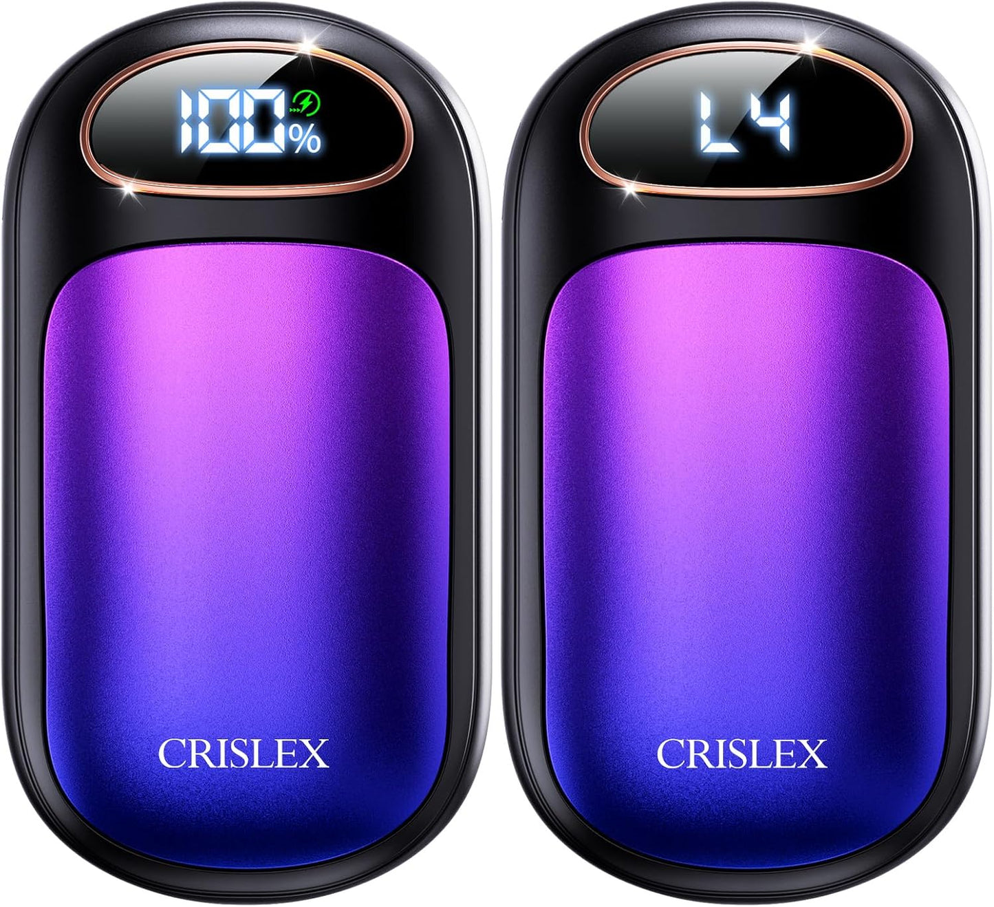 CRISLEX Electric Hand Warmers Rechargeable 2 Pack, 4 Levels Fast Heat, Reusable Hand Warmers with LED Display, Portable Magnetic Pocket Heater, Gifts for Christmas, Men, Women, Raynauds, Hunting, Golf