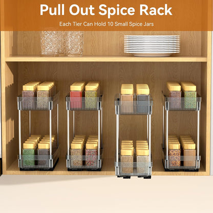 Pull Out Spice Rack Organizer for Cabinet, 3 Packs Slide Out Spice Racks Organizer, Spice Cabinet Organizers, Cabinet Size Need:12'' Highx11'' Deepx5'' Wide,Each Tier Hold 10 Spice Jar - 2 Tier, Black