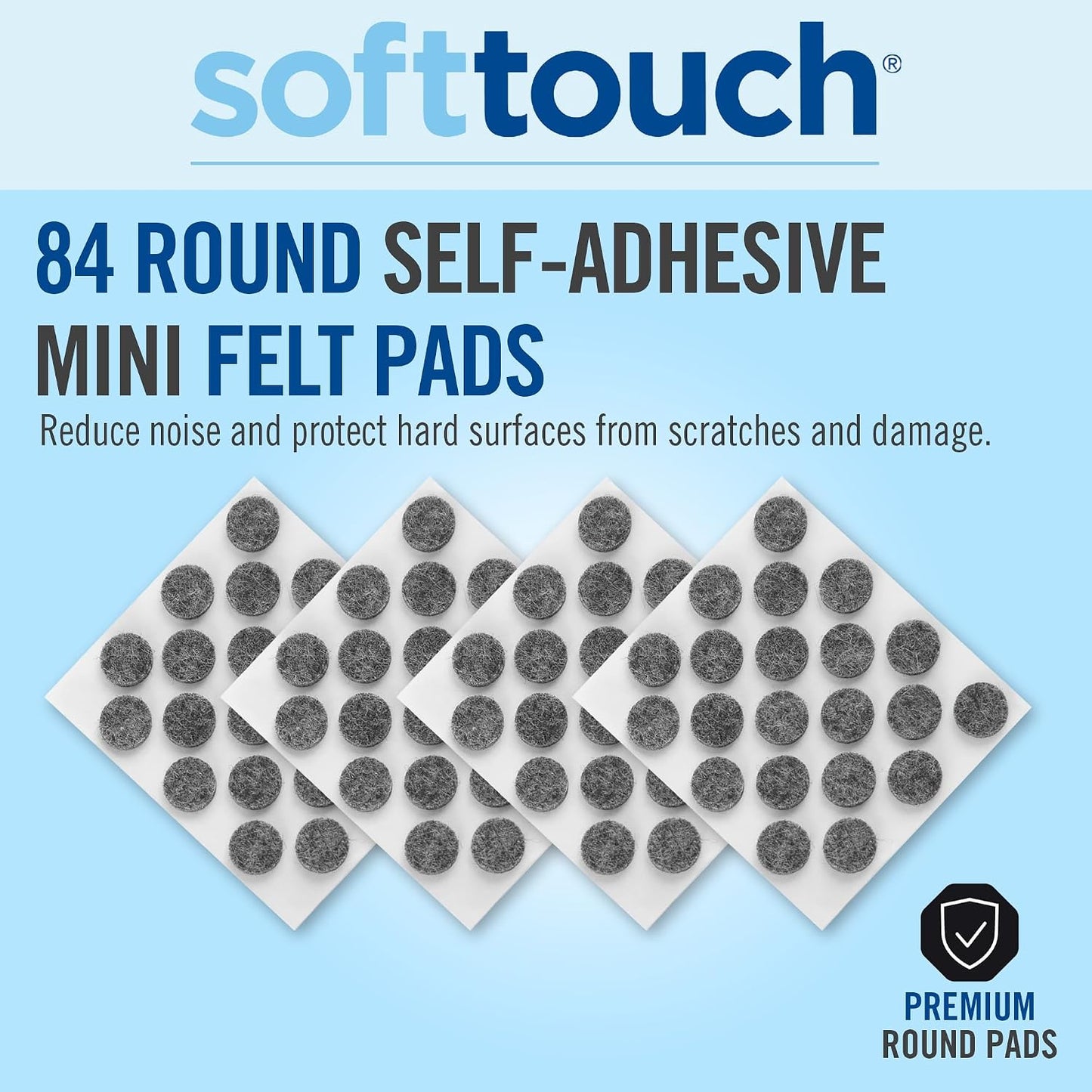 SoftTouch 3/8" Round Mini Self-Stick Furniture Slider Felt Pads for Hard Surfaces, Noise-Reducing Adhesive Furniture Moving Pads for Beds, Sofas, Dressers, 84-Count, Brown