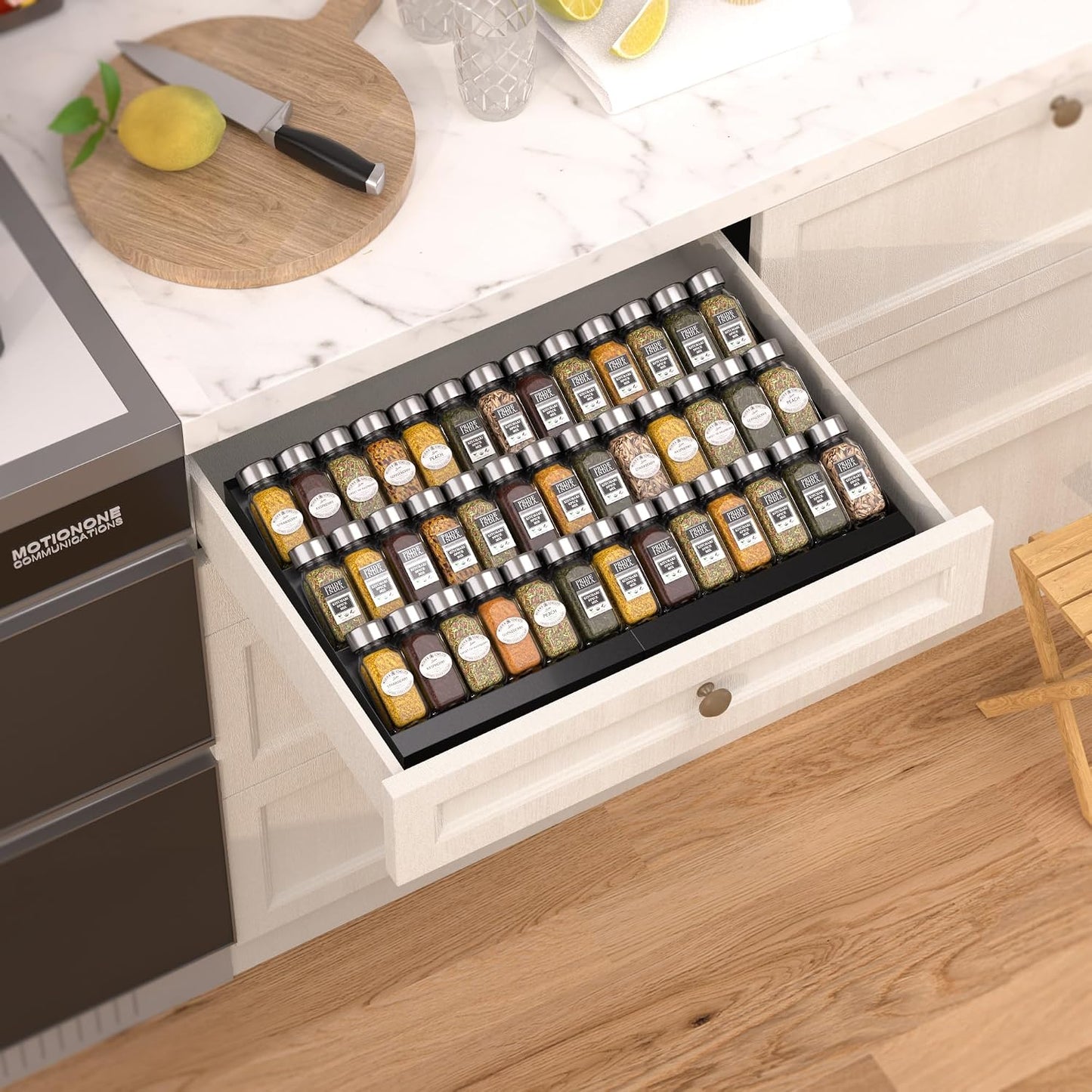 Expandable Metal Spice Drawer Organizer,3-Tier,Slanted Seasoning Jars Tray for Kitchen Cabinet Drawers Insert/Countertop (Jars not included)-3Tier,1pack/White