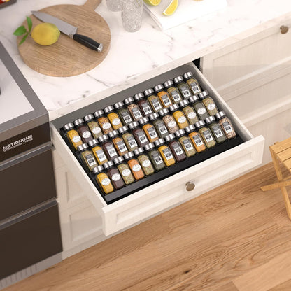 Expandable Metal Spice Drawer Organizer,3-Tier,Slanted Seasoning Jars Tray for Kitchen Cabinet Drawers Insert/Countertop (Jars not included)-3Tier,1pack/White