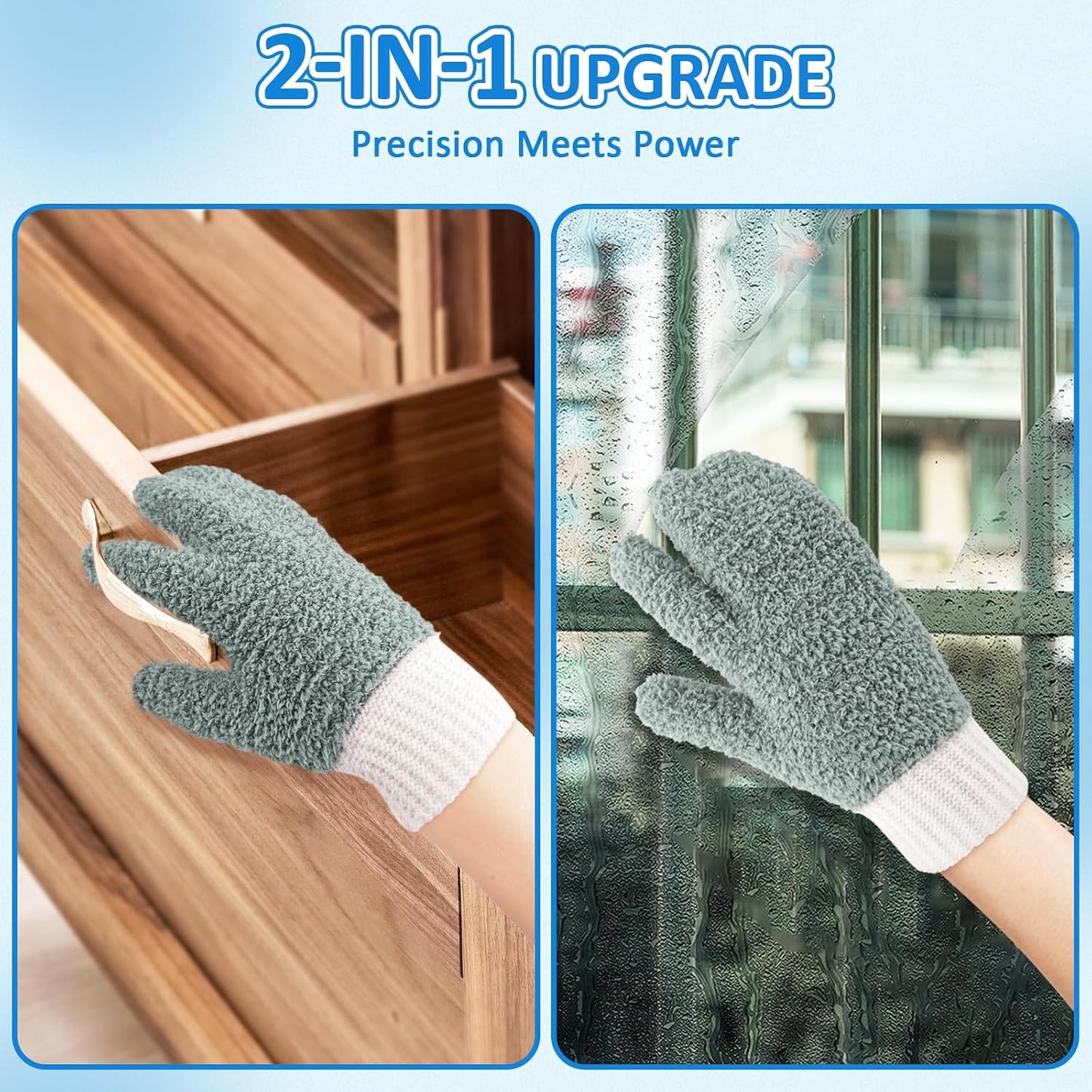 MIG4U Microfiber Dusting Gloves House Cleaning Glove for Blinds, Windows, Shutters, Furniture, and Car, Reusable Lint-Free Blue 1 Pair S/M