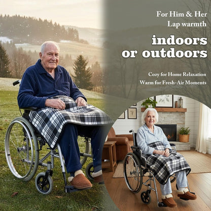 Wheelchair Lap Blanket for Seniors, 43" * 28" Soft Sherpa Lined Knee & Lap Cover, Warm Lightweight Throw with Snap Buttons, Cozy Comfort for Elderly & Caregivers, Wine Red
