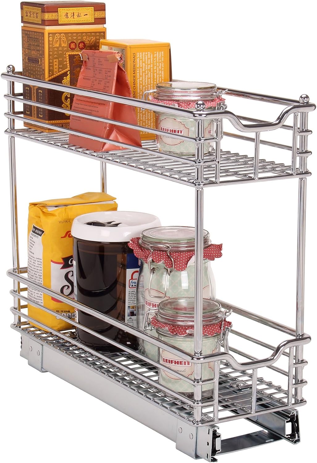Household Essentials Glidez Multipurpose Chrome-Plated Steel Pull-Out/Slide-Out Storage Organizer for Cookware and Bakeware - 2-Tier Design - Fits Standard Size Cabinet or Shelf, Chrome