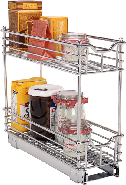 Household Essentials Glidez Multipurpose Chrome-Plated Steel Pull-Out/Slide-Out Storage Organizer for Cookware and Bakeware - 2-Tier Design - Fits Standard Size Cabinet or Shelf, Chrome