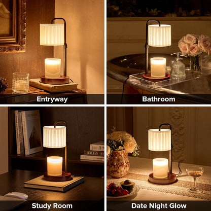 Candle Warmer Lamp with Timer, Dimmable Wax Warmer Candle Lamp for Jar Candle with 2 Bulbs, Christmas Birthday Gifts for Women Mom, Home Decor for Room, Bedroom, Kitchen-Linen Fabric