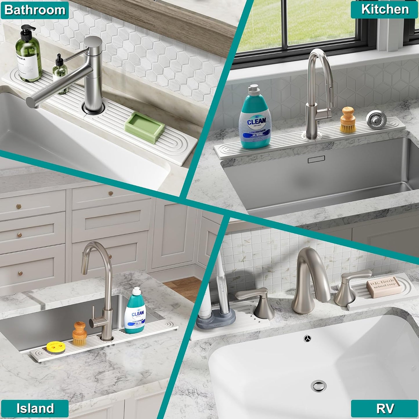 Stone Faucet Mat for Kitchen Sink - Quick Dry Diatomite Sink Splash Guard, Prevents Moisture Buildup & Water Stains, Water Absorbing Stone Tray for Bathroom Countertop (Dark Gray, 23.6" x 4")