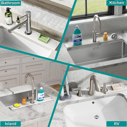 Stone Faucet Mat for Kitchen Sink - Quick Dry Diatomite Sink Splash Guard, Prevents Moisture Buildup & Water Stains, Water Absorbing Stone Tray for Bathroom Countertop (Dark Gray, 23.6" x 4")