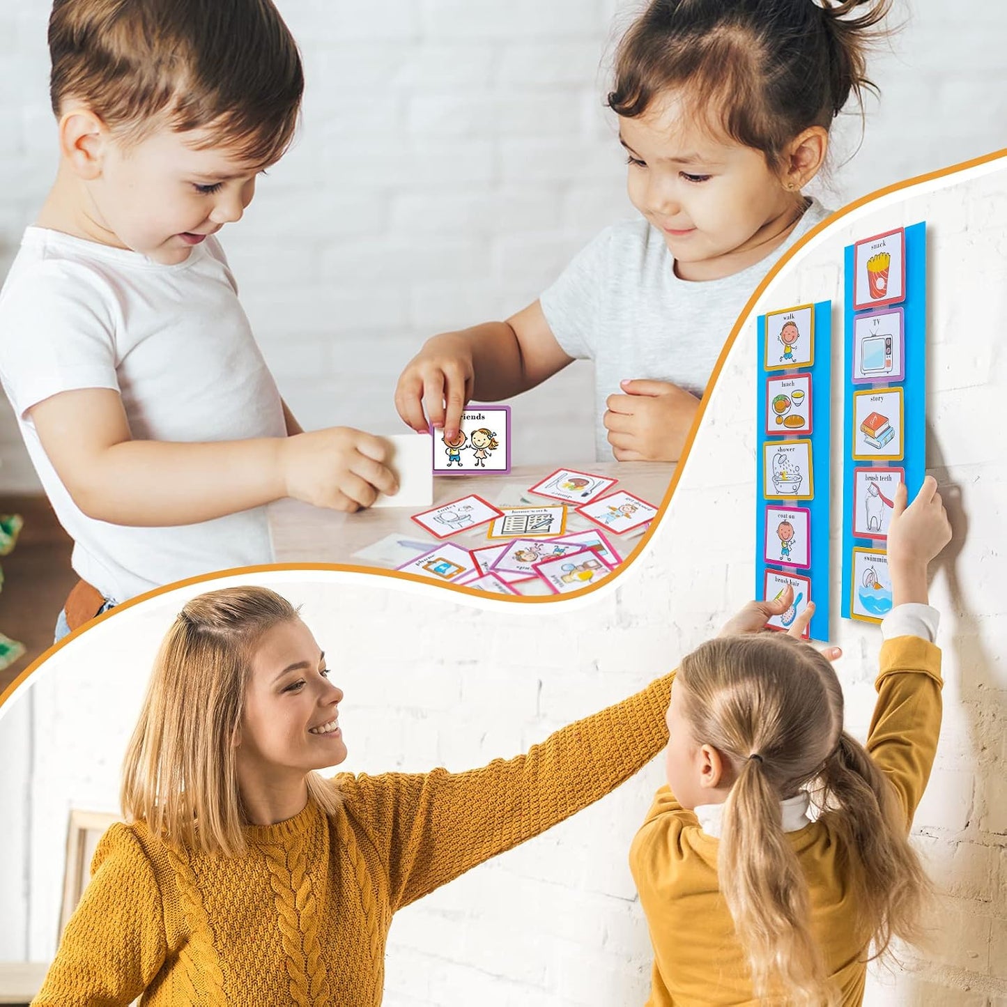 35 Pieces Visual Schedule Cards Routine Cards Home Chore Chart Routine Autism Learning Materials with 35 Pieces Hook and Loop Dots(Cute Style,Blue)