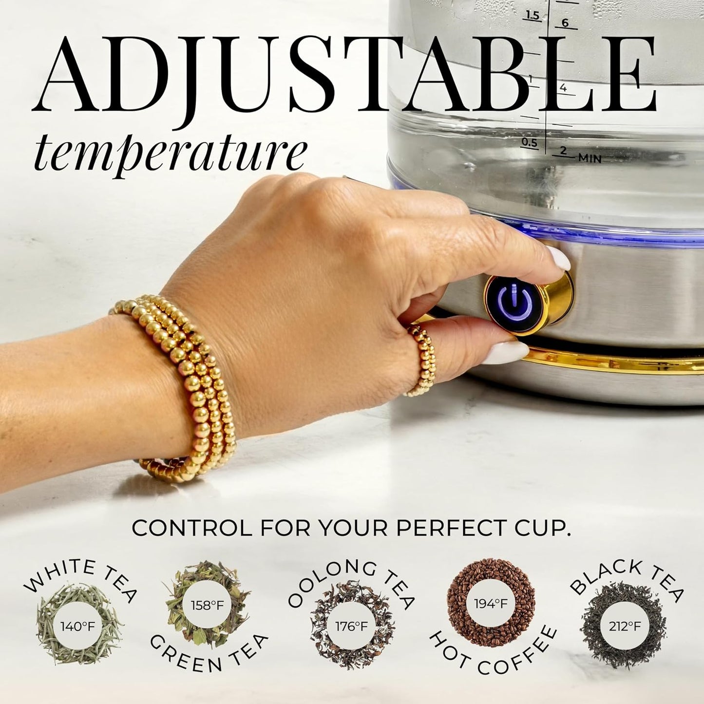 Styled Settings Stainless Steel Electric Kettle with Temperature Control | BPA and Plastic Free Electric Kettle with Keep Warm Function, Borosilicate Glass -1500W Hot Water Boiler with Digital Display