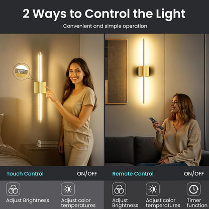 10000mAh Rechargeable Wall Lights, Black Gold, 29 Inch, 3CCT, 2 Pack