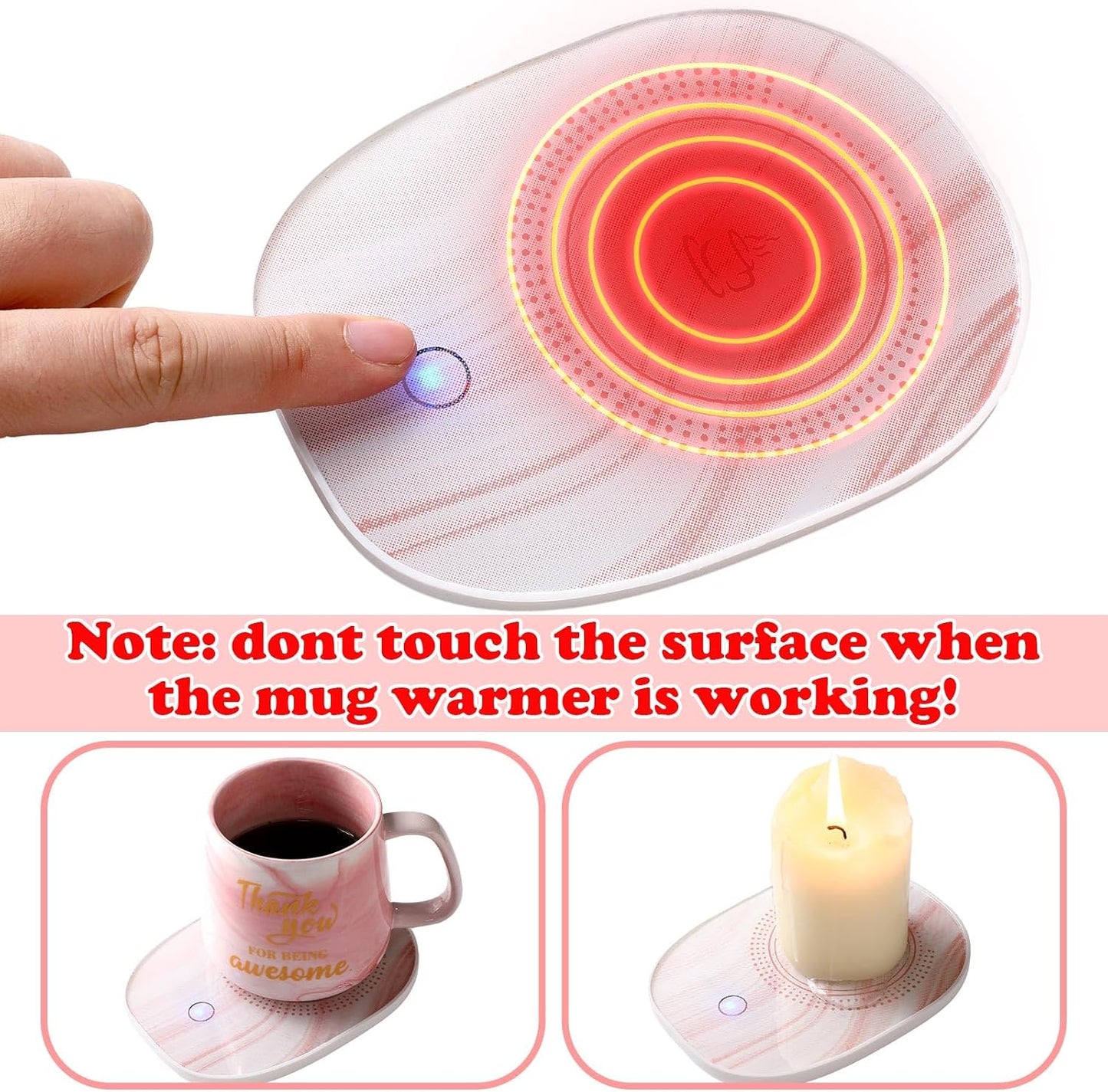 Nitial Thank You Coffee Warmer with Mug Set for Women Thank You for Being Awsome Pink Marble Mug Warming Set Employee Appreciation Gifts Birthday Gift for Coworker Volunteer Teacher