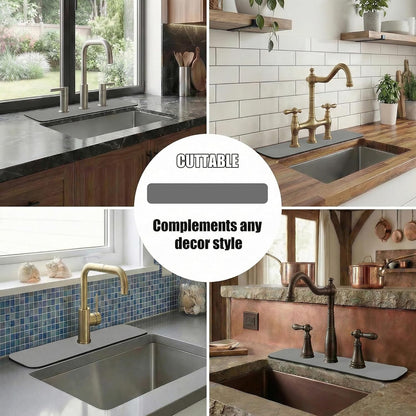 Customizable Kitchen Sink Faucet Mat: 30"Lx5.5"W Absorbent Splash Guard | Non-slip Fabric Rubber Mat, Cut to Fit Oval Rectangle Square Faucet & 2,3,4 Holes Irregular Sink with Soap Dispenser Air Gap