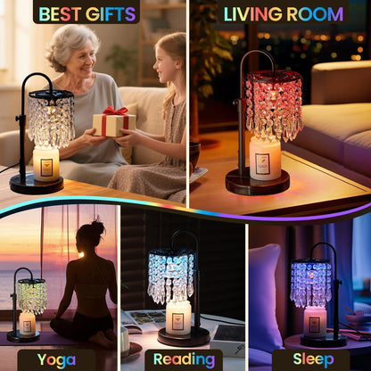 Candle Warmer Lamp with Timer Dimmer，2H/4H/8H Timer , Lamp Candle Warmer with Marble Base for Adjustable Height, Crystal Wax Melt Warmer for Jar Candles, House Warming Decor Gifts Mothers Day Gifts