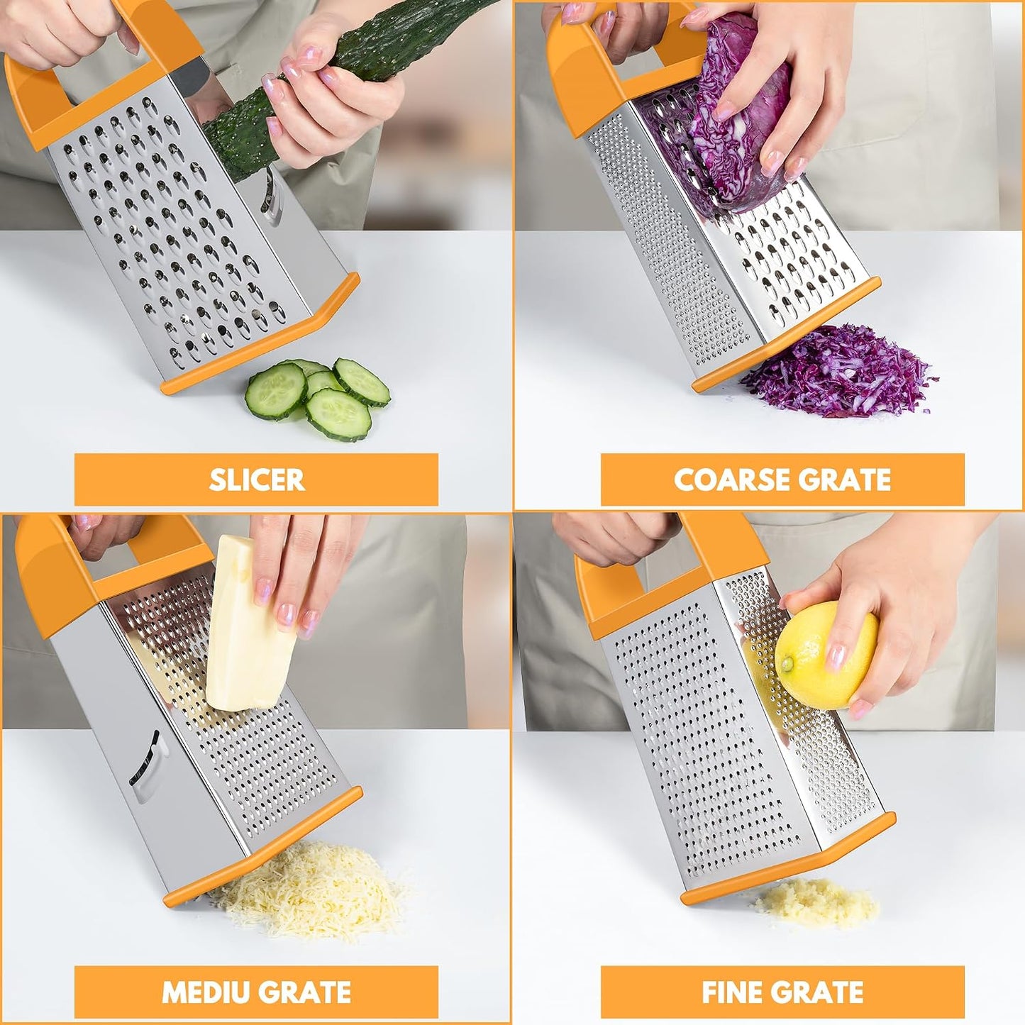 Urbanstrive Cheese Grater With Container Box Grater Stainless Steel Graters for Kitchen Cheese Shredder Parmesan Shredder Kitchen Gadgets Kitchen Tools Kitchen Gifts for Chef Dishwasher Safe Zester