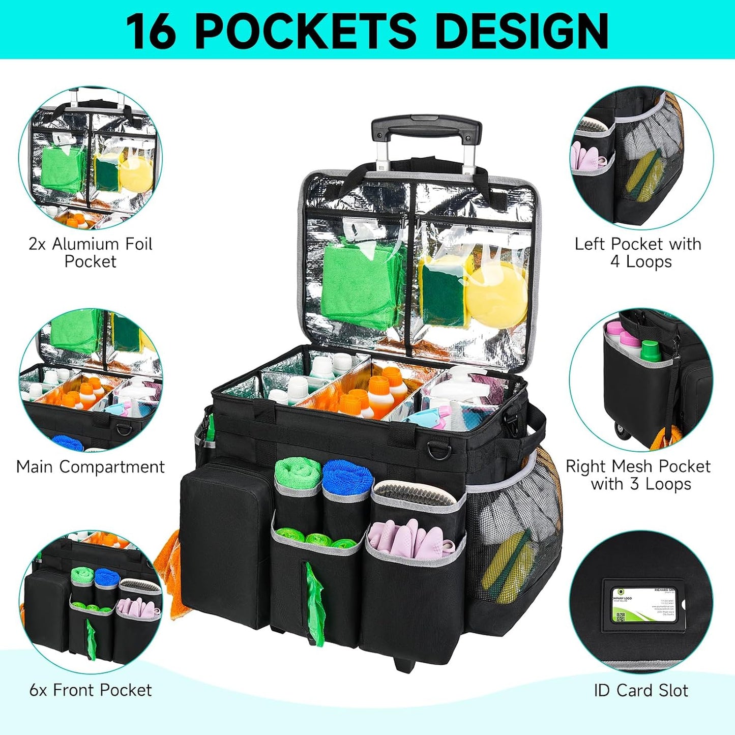 Cleaning Caddy Bag, Extra Large Cleaning Supply Bag for Housekeepers,Black | Sturdy Cleaning Caddy Organizer for Cleaning Supplies with Handle and Adjustable Shouder Strap, Easy to Clean Design