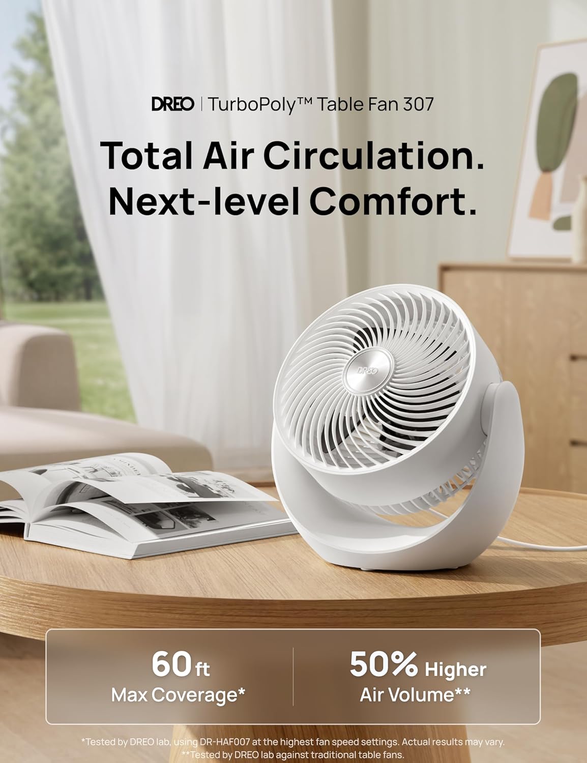 DREO Fan for Bedroom, Table Air Circulator for Whole Room, 11 Inch, 60ft Strong Airflow, 120° adjustable tilt, 20db Low Noise, Quiet, 3 Speeds, Desk Fan for Home,Office, Kitchen