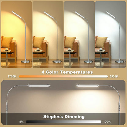 Yikuneng Dimmable LED Floor Lamp, Super Bright Reading Lamps Floor Standing lamp with Remote & Touch Control, Stepless Dimming & 2700K-6500K Color Temperature, for Living Room Bedroom Office, Black