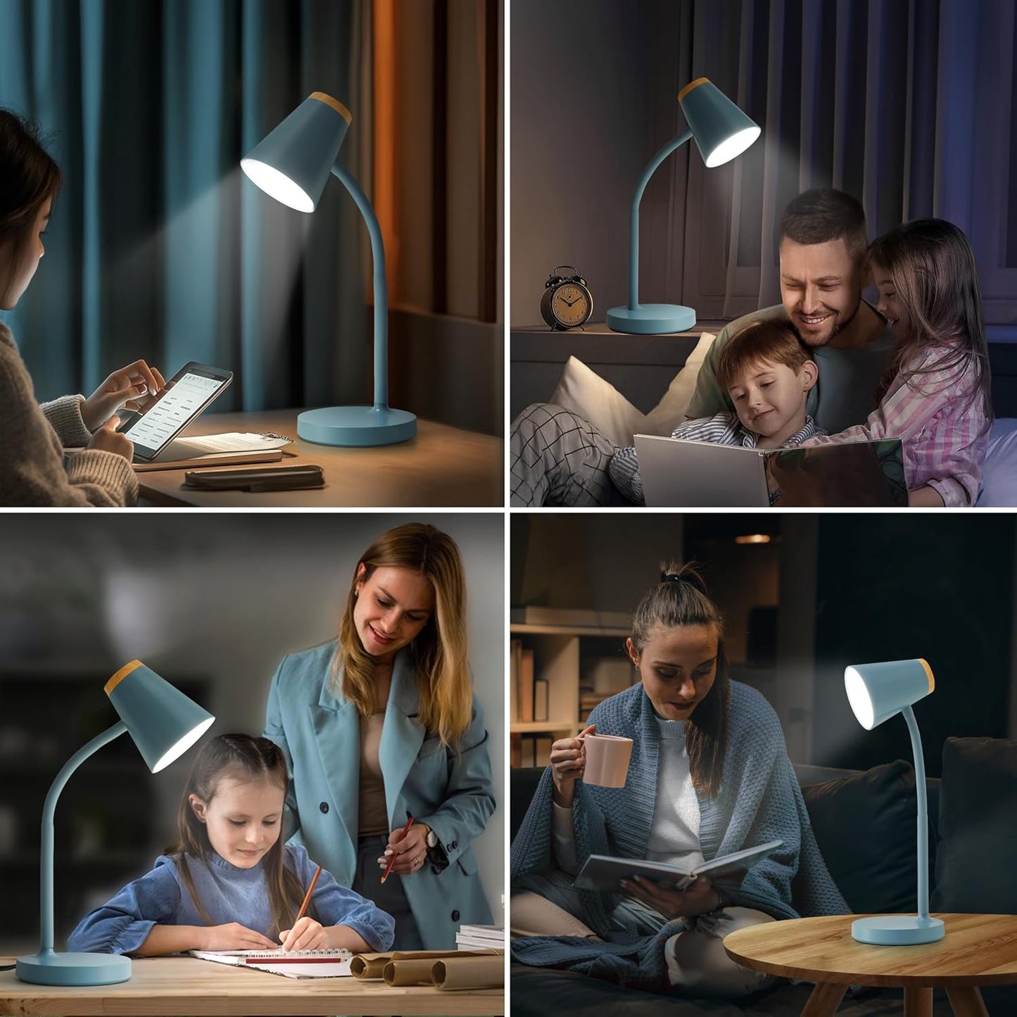 EJIAXIN Clip on Desk Lamp for Home Office - Small LED Touch Dimmable Reading Light for College Dorm Room - Adjustable Flexible Gooseneck Clamp Light Table Lamp for Bedside Bedroom Bed Headboard White